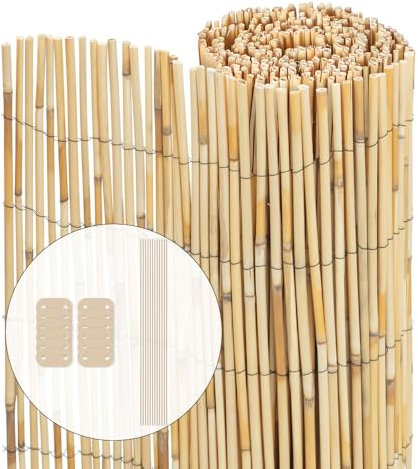 VOUNOT Recinzione in Canna Naturale Reed Screening, Schermo per la Privacy del Patio, Rotoli Decorativi Frangivista Balcone Canniccio Arella Stuoia Cannette Ombra Recinzione Esterno Rilegata 160x300cm