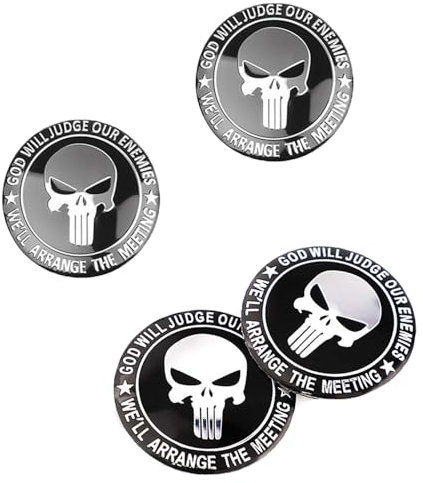 RHQFDM 4 Stücke Schädel Nabenkappen Aufkleber Punisher Totenkopf Radkappenaufkleber Auto Nabe Mitte Abdeckung Dekorative Aufkleber Compatible with 56mm Radnabenkappen(silbrig)
