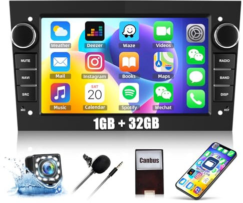 CAMECHO 1G+32G Car Radio for Vauxhall Opel Corsa Astra Vivaro Zafira Combo Support Mirror Link 7 Touch Screen Radio Android 13 Car Stereo with GPS Sat Nav Bluetooth WiFi FM Backup Camera Head Unit