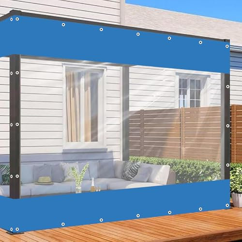 DZHTUF wasserdichte PVC-Plattenvorhänge, 0,3mm Transparente Plane, Blaue + Transparente Spleißen Von Seitenwänden Aus Vinylplanen, Für Terrasse, Pergola, Patios, Carports,Blue-2x3.5m/6.6x11.5ft