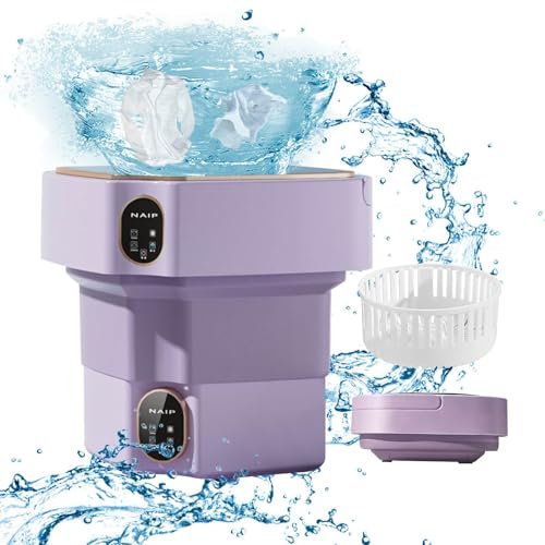 Lavatrice portatile 12L, Mini lavatrice pieghevole con centrifuga,Lavatrice ad ultrasuoni portatile mobile,per biancheria intima, calze e piccoli oggetti da campeggio da viaggio (viola)