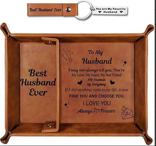 Abnaok Leather Valet Tray for Men, Bedside Organiser Gifts for Him, I Love You Gift Set for Husband Boyfriend, Anniversary Birthday Presents Nightstand Tray for Mens Accessories