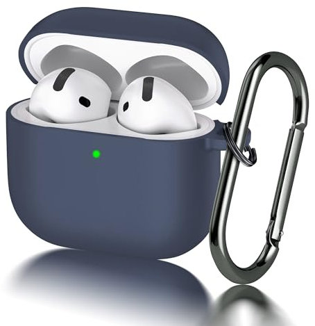 Seltureone Custodia per Airpods 4 (2024) con Portachiavi, [LED Frontale Visibile] Cover Morbida in Silicone Antiurto, Supporto Ricarica Wireless - Blu Notte