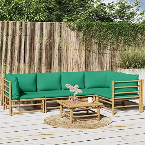 Brokky Salon de Jardin 6 pcs avec Coussins Vert Bambou,Salon Bas De Jardin Exterieur,Canapé D'Extérieur Combiné,Canape De Jardin