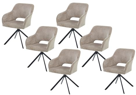 SAM 6er Set Esszimmerstuhl Milly | Stoffbezug | Farbe: Creme | 360° drehbares Metallgestell | Armlehnen | Drehstuhl/Armlehnstuhl für Esszimmer & Büro