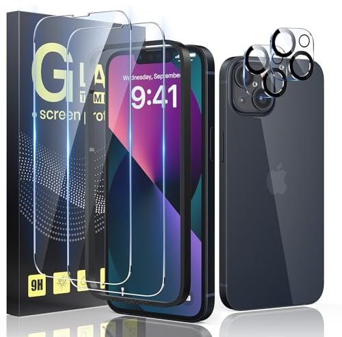 Guretok 2+2 für Panzerglas für iPhone 13 mit Frame mit Kameraschutz 6,1, Militärnorm 9H Härte Schutzfolie HD Klar Panzerfolie für iPhone 13 [Anti-Bläschen] [Kratzfest]