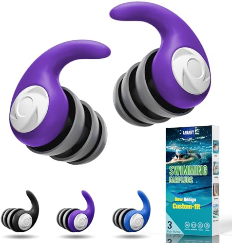 Waterproof Swimming Ear Plugs for Adults - 3 Pairs of Reusable Soft Silicone Swim Earplugs,Perfect for Surfing, Diving,Pool,Showering and Other Water Sports - Keep Water Out and Ear Protection