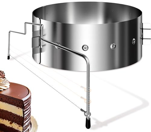 Menz Set Tortenring verstellbar hoch 10 cm + Tortenschneider höhenverstellbar - 2-teiliges Edelstahl Torten-Zubehör Set, Backset, Backzubehör für die Zubereitung von Schichttorten