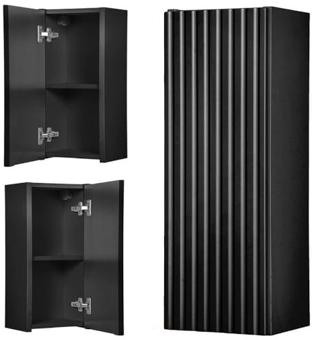 [en.casa] Hängeschrank Skelbolu Badezimmerschrank hängend Wandschrank mit Einer Tür gerillt Bad-Hängeschrank 57 x 20 x 19 cm Schwarz