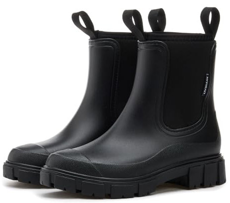 AONEGOLD Stivali Pioggia Donna Impermeabile Antiscivolo Leggere Comode Stivali Gomma Moda Pioggia per Esterni Giardinaggio Boots(Nero,35 EU)