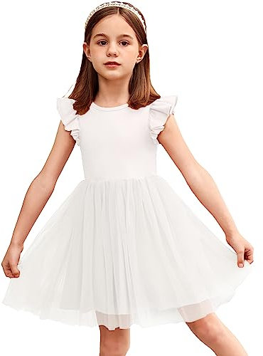 Arshiner Robe pour Filles Robe D'été pour Tout-Petits Robe de CommunionRobe en Tulle pour Enfants Robe de Mariée Festive Blanche 3-4 Ans