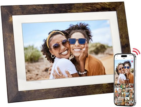 THOMSON Digitaler Bilderrahmen mit APP, 8 Zoll Digitale Bilderrahmen WLAN, 32 GB Speicher, Elektronischer Bilderrahmen 1280x800 HD IPS Touch-Screen, Musik, Bilder und Videos teilen(Bronzefarbener)