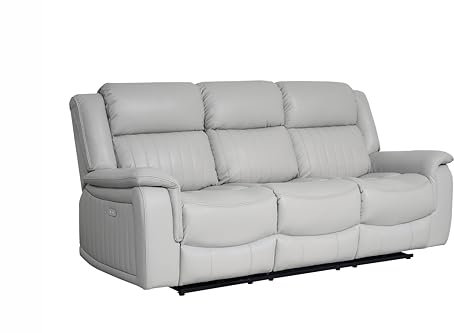 Emporium Furniture Electric Recliner Premium Leather 3 2 Seater Sofas Couches & Armchair reclining seats cup holders USB charging ports & wireless charging pad (Grey, 3 Seater)