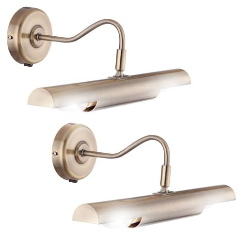 GLOBO Bilderleuchte Wand messing Gemäldeleuchte altmessing Spiegelleuchte Metall, beweglicher Spot mit Schalter, B 36,5 cm, 2er Set