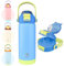 BOGI Kids Metal Water Bottle with Straw, 550ml Stainless Steel Water Bottle Kid for School Leak Proof Insulated Water Bottle with 2-in-1 Duo Lid for Boys Girls Keep Drinks 12h Hot & 24h Cold | Blue