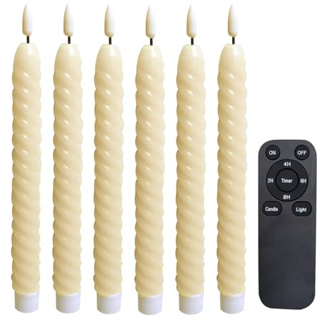 CANDLE CHOICE Flammenlose Spiral-Kerzen aus echtem Wachs, mit Fernbedienung, Timer, 24,4 cm hoch, lang, flackernd, gedreht, batteriebetrieben, LED-Fenster-Kerzenständer für Hochzeit, Halloween,