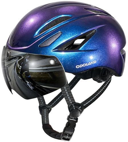 Odoland Casque de Vélo avec Visière Magnétique Détachable Casques VTT et VTC Réglable Casque Vélo Route Léger Anti Choc pour Homme Femme Adulte
