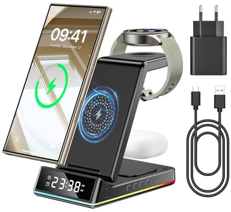 Tdyon 3 en 1 Station de Charge par Induction pour Samsung Galaxy S24 S23 s22 Ultra s21 S20 Galaxy Buds + Pro, Chargeur sans Fil pour Galaxy Watch 5 Pro / 5/4 / 3