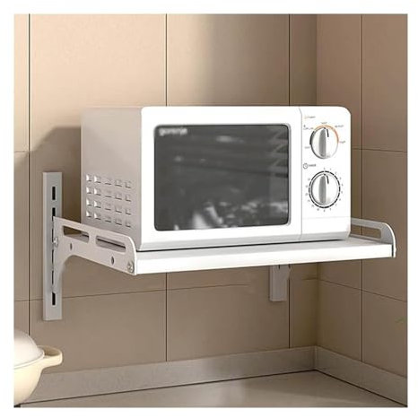 Wandmontiertes Küchenregal mit Haken für Mikrowelle, Gewürze und Ofen, platzsparendes Eisenregal für Küche, ohne Stanzen, 56 cm