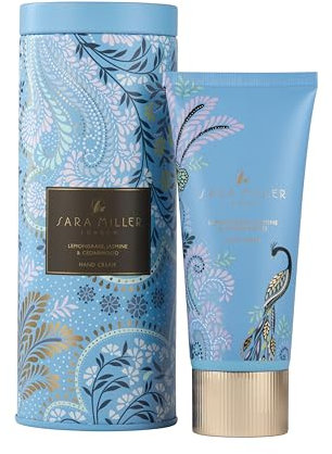 Sara Miller London Hand Cream 100ml in a Blue Tin, Shea Butter, Scented with Jasmine and Cedarwood, Skin Moisturiser, Travel Size, Cruelty and Vegan Free, Beauty Gift For Her