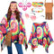 iZoeL Costume Hippie Femme : Top Cape, Accessoires Hippie, Carnaval, Disco, Halloween