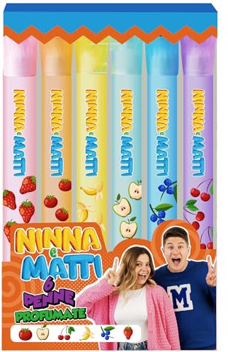 NINNA e MATTI 6 Evidenziatori Cancellabili Profumati - 6 Pezzi, Colori Assortiti
