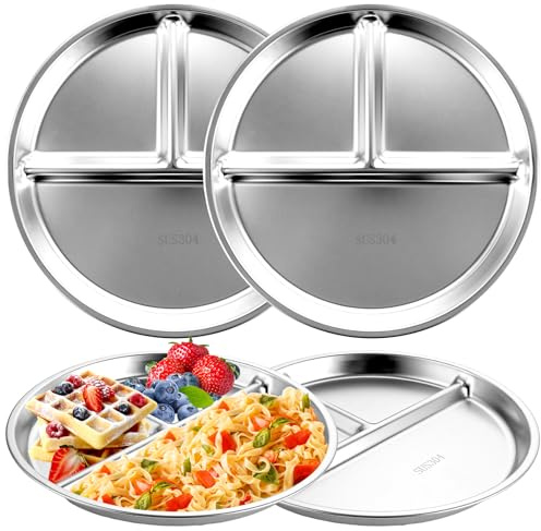 FWEEK 4 platos de acero inoxidable con división, 23 cm, platos divididos