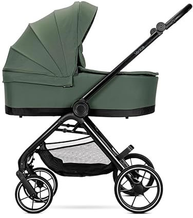 Lorelli Kinderwagen Venice 2 in 1 inkl. Babywanne und Sportsitz, Baby Kombikinderwagen bis 22kg, Zusammenklappbar, Große Räder, Großer Einkaufskorb, Fußsack, Federung, Organizer Tasche, Grün