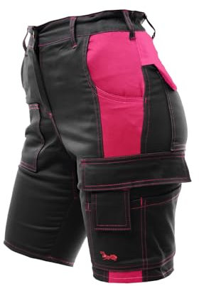 strongAnt Short de Travail pour Femmes entièrement Extensible avec Poches Pratiques – Noir-Rose, Taille: 42
