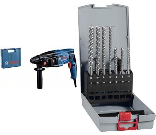 Bosch Professional GBH 2-21 hammer drill (with SDS plus, incl. auxiliary handle, machine cloth, depth stop) + 7X PRO SDS plus-5X Hammer Drill Bit Set (for Concrete, Lime and Sand Bricks, Ø 5-12 mm)