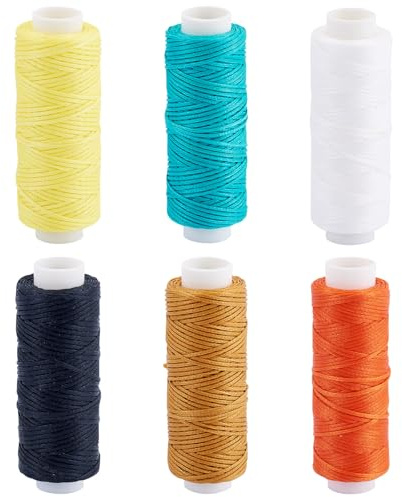 Crafans 6 Rolls 0.5MM Flat Waxed Cords Waxed Polyester Beading Thread Cords 6 Colors Chinese Knotting Craft Cord Jewelry Threads for DIY Bracelet Necklace Jewelry Making