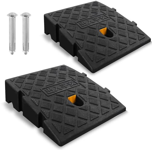 Rampa Bordillo 2 Unidades 13 cm, Rampa para Silla de Ruedas, Rampa Acceso para Coche y Moto, Rampa Umbral Antideslizante con Tiras Reflectantes, para Scooter Movilidad, Bicicletas y Carritos