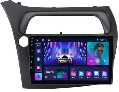 Genérico Navegador GPS Android 12 para Honda Civic 2006-2011, Radio de 9 Pulgadas con CarPlay, Android Auto, Bluetooth, WiFi, cámara de reversa y Control al Volante (Color: B)