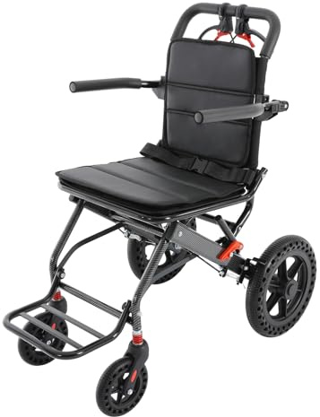 Rollstuhl Faltbar Leicht, Aluminium Ultraleichter Reiserollstuhl, Tragbarer Transportrollstühle klappbar, Belastbarkeit 220,46 Pfund, Wheelchair für Senioren