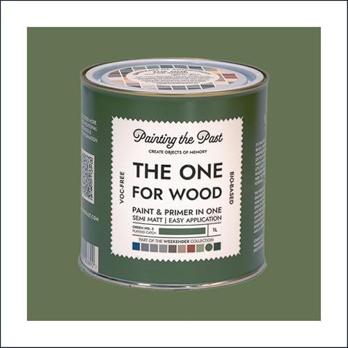 The One for Wood Paint & Primer 1L Green No. 3 Playing Catch | Semi Matt Finish, Bio-Based & VOC-Free Formula for Wooden Furniture & Surfaces | Durable & Easy Indoor Home Decorating