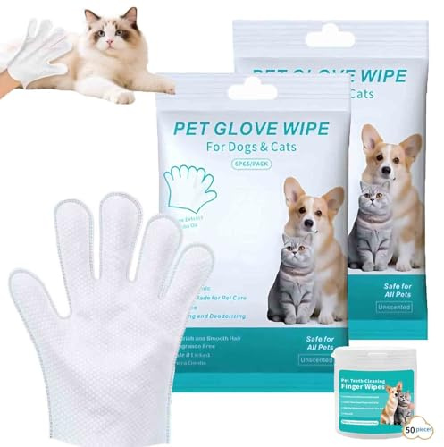 Rinse Free Dog Shampoo Mittens, Thickening12 Pcs Pet Bath Wipes, Portable Pet Bathing Gloves, Keep Coat Soft and Manageable, Hypoallergenic, Suitable for Daily Care and Travel (2pcs)