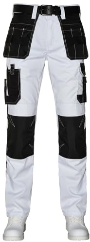 ALF.GERMANY Malerhose Herren Weiß Robuste Arbeitshose mit Cordura Holstertaschen, Knieschützern & Multitaschen Ideal für Maler und Lackiere (DE/NL/SE/PL, Bundweite & Schrittlänge, 38, 30, Weiss 1)