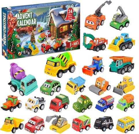 Cars Adventskalender 2025 24 Tage Weihnachten Countdown-Kalender mit Pull-Back Cars Vehicles für Kleinkindjungen, Style 1