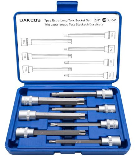 DAKCOS 3/8 Drive Long Torx Bits Socket Set, 7pcs Star Bit Socket Set, T25 T30 T40 T45 T50 T55 T60, CR-V Sockets and S2 Bit
