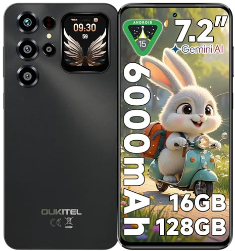 OUKITEL C68 Plus Smartphone 2025, 7.2 HD+120Hz &1.81 Display Telefono Cellulare, 16GB+128GB/1TB Telefoni, 6000mAh Smartphone Android 15, 64MP+8MP Cellulari, Dual SIM/Face ID/Fingerprint, Grigio
