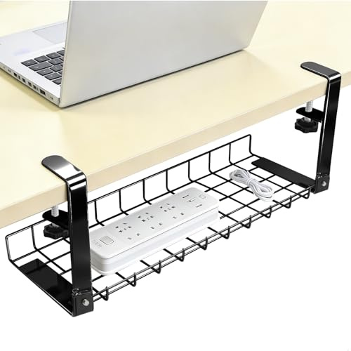 Plateau de Gestion des Câbles Lot de Cable Management Organisateur De Câbles Sous Bureau, 380×190×195 mm Câbles sans Perçage, Câbles en Fil Métallique pour La Gestion des Câbles et des Multiprises