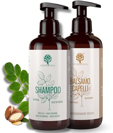 Anti-Pollution Shampoo 250 ml + regenerierende Spülung 200 ml – sauberes Haar bis zu 72 Stunden – ohne SLS Silikone und Parabene – mit Moringa, Argan und Granatapfel – Schutz Smog Haar – RedMoringa
