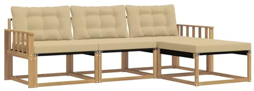 vidaXL Outdoor-Sofagarnitur mit Kissen 4 pcs Weiß und Beige, Garten Sofa, modernes Eckmöbel, strapazierfähiges Set für die Terrasse, ideal zum Entspannen