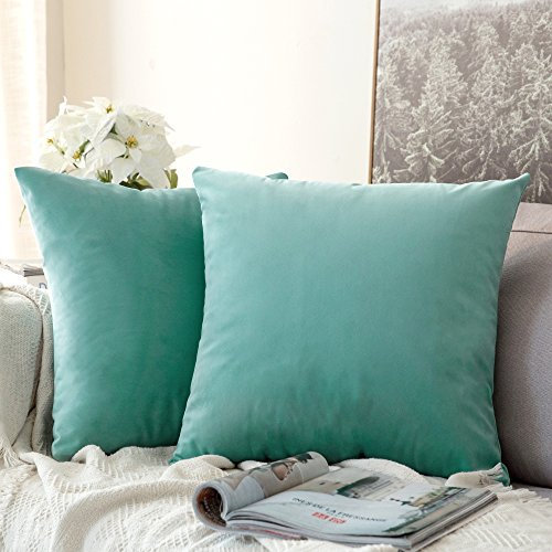 MIULEE 2er Pack Samt Kissenbezug Kissenhülle Dekorative Kissenbezug Dekokissen Sofakissen Lendenkissen Wurfkissenbezug Kissenhülle Knickentengrün 45x45 cm