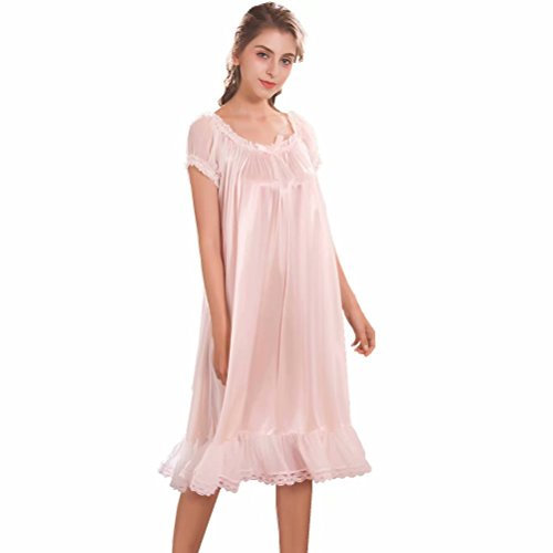 Chemises de Nuit Femmes Satin, Femmes Ensemble de Pyjama, Satin de Soie Chemise de Nuit Douce Manche Courte