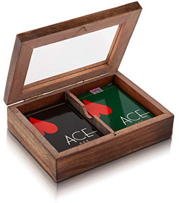 Idee regalo di compleanno uniche fatte a mano classico legno porta carte da gioco Deck Box Storage Case Organizer con 2 set di carte da gioco Ace di alta qualità regali di inaugurazione della casa