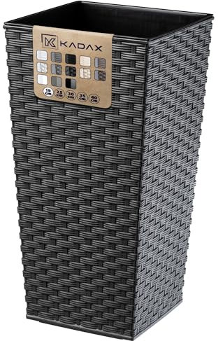 KADAX Pflanzkübel mit Innentopf, Höhe 36.5cm, Grafit Rattan – Wetterfester Blumentopf für Innen & Außen, ideal für Garten, Balkon & Terrasse, zum Bepflanzen, Dekorieren und als stilvoller Übertopf