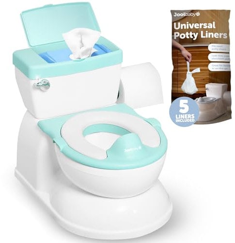 Real Feel Potty with Wipes Storage, Transition Seat & Disposable Liners - Realistic Toilet - Easy to Clean & Assemble - Jool Baby (Aqua)