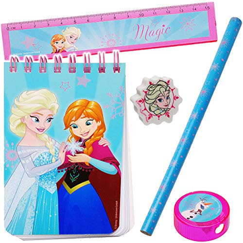 alles-meine.de GmbH 2 * 5 TLG. Schreibset die Eiskönigin - Frozen Bleistift + Lineal + Radiergummi + Spitzer + Notizblock/Kinder - Set für die Schule - Vorschule/Kinderli..