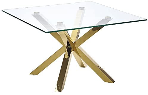 Mesa de Centro Cristal Dorado 70 x 70 cm Patas de Metal Brillante Cuadrada Moderna Sala de Estar Dormitorio Starlight